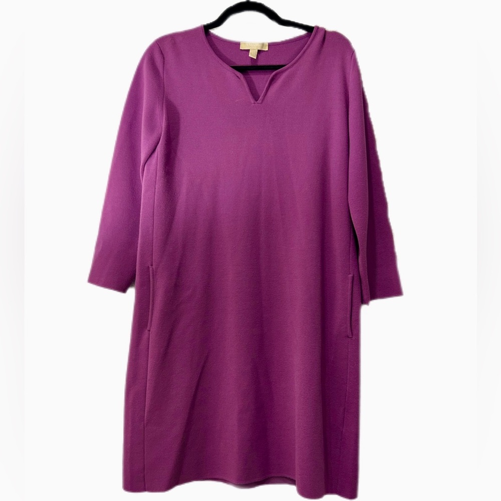 MaxMara S Line Purple Knit Mini Tunic Dress Notch Neck Long Sleeve Large